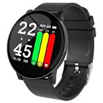 Ceas Smartwatch Techstar® W8 Negru, 1.3 inch IPS, Monitorizare Cardiaca, Tensiune. Oxigenare, Sedentary, Bluetooth, IP67
