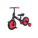 Bicicleta de echilibru 2 in 1 cu pedale si roti auxiliare black  red, LORELLI