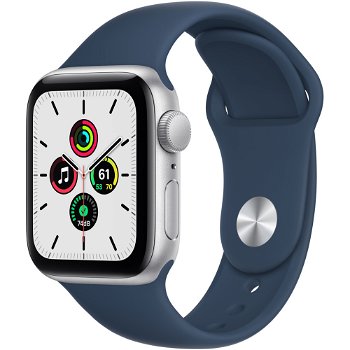 Apple Watch Series SE (v2) GPS, 44mm, Silver Aluminium Case, Blue Sport Band