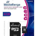 Card de memorie MediaRange MicroSDHC, 4GB, Clasa 10 + Adaptor SD, MediaRange