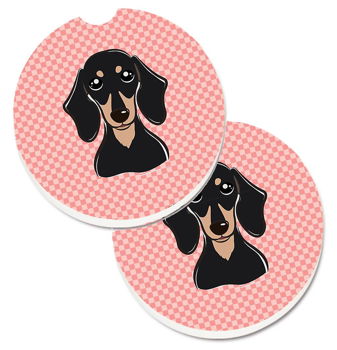 Caroline`s Treasures Tablă de șah roz Smooth Negru și Bronz Dachshund Set de 2 Cupa Titular Car Coaster Large, 