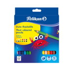 Creioane colorate groase, 12culori, triunghiulare, cu ascutitoare, Pelikan Jumbo, Pelikan
