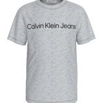 CALVIN KLEIN, Tricou cu decolteu la baza gatului si imprimeu logo, Gri