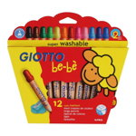 Set 12 creioane colorate pentru copii, lavabile, netoxice, ascuțitoare inclusă Giotto Be-be, 