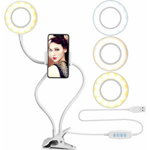 Suport selfie flexibil pentru telefon cu lumini LED si clama de prindere, Tenq.ro