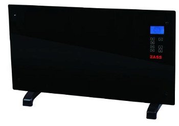 Convector cu sticla Zass ZKG 01 Black, 2000W, Panou touchscreen, Afisaj LCD, Blocare pentru copii, Zass Romania