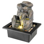 Fantana decorativa cu iluminare LED interior/exterior Loki, Lumineo, 18.8 x 21.5 x 24 cm, IP44, polirasina, gri, Lumineo