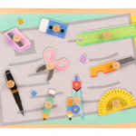 Puzzle incastru cu piese groase pentru copii Instrumente scolare, 9 piese, multicolor, din lemn, Krista