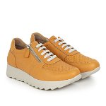 Pantofi sport de dama din piele naturala Faro galben inchis, 
