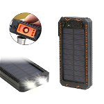 Acumulator extern solar 10000mAh, Lanterna Dubla, Bricheta, Orange