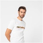 New Balance, Tricou cu imprimeu logo Athletics Higher Learning, alb optic, rosu Bordeaux, oranj, L