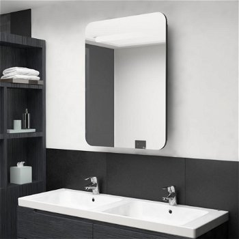 Dulap de baie oglindă și LED, negru strălucitor, 60x11x80 cm, Casa Practica