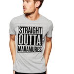 Tricou barbati gri cu text negru - Straight Outta Maramures, M