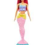 Papusa Barbie Dreamtopia - Sirena cu par roz, mov/roz