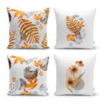 Set 4 fețe de pernă decorative Minimalist Cushion Covers Gold Leaves, 45 x 45 cm