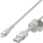 Cablu Belkin BOOST CHARGE PRO Flex USB-A catre LTG, Silicon impletit, 3M, Alb