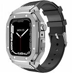 Curea din silicon pentru Apple Watch 7/ Apple Watch 8 de 45mm cu carcasa metalica argintiu, krasscom