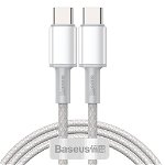 Cablu de date/incarcare Baseus, High Density Braided, USB Type-C to USB Type-C, 1M 5 A, Alb, Baseus