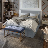 Pat rabatabil cu lada de depozitare, tapitat cu stofa Annecy Boxspring Urban Grey, topper Visco inclus, 200 x 160 cm