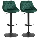Set 2 scaune de bar Homcom, Rotative, Inaltime ajustabila, Poliester/Metal, 51.5x48x83-104cm, Verde