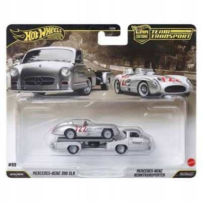 Transportator cu masinuta Hot Wheels, Car Culture Team Transport, Mercedes-Benz 300 SLR si Mercedes-Benz Renntransporter, JHX90, Hot Wheels