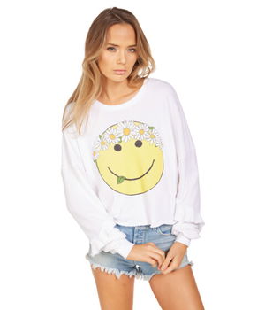 Imbracaminte Femei Lauren Moshi Chevelle Crop Pullover with Ruffles Daisy Peace White, Lauren Moshi