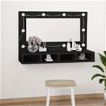 Dulap cu oglindă și LED, negru, 90x31,5x62 cm, Casa Practica