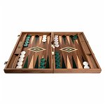 Set joc table / backgammon Walnut cu insertii verzi, cu maner si suport puluri