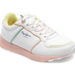 Pantofi sport PEPE JEANS albi, GS30573, din piele ecologica, Pepe Jeans