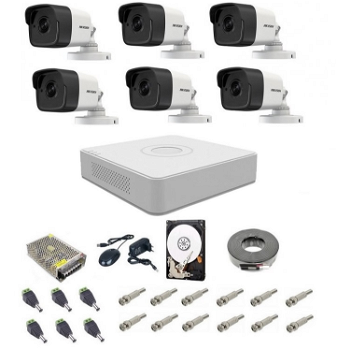 Sistem supraveghere audio-video Hikvision 6 camere 5 Mp, IR 20 m, Hikvision