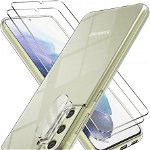 Set husa, 2 folii de sticla pentru ecran si 2 folii pentru camera YIRSUR, compatibile cu Samsung Galaxy S21 FE, transparent, 6,41 inchi