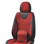 Set huse scaune auto universale, piele ecologica neagra cu material textil rosu, fata-spate, 12 piese