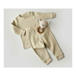 Set bluzita cu maneca lunga si pantaloni lungi din bumbac organic si 5% elastan - Crem, BabyCosy (Marime: 18-24 Luni), BabyCosy