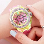 Ceas Activ LED - Jocuri de lumina 7 culori - 4 moduri flash - Fashion Crystal Clasic watch, Pink, 