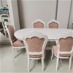 Set lux masa alba extensibila 150/190/90/77 h + 6 scaune tapitate roz, liderfurniture.ro