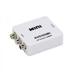 Adaptor mini convertor AV(RCA) la HDMI Full HD 1080p video si audio stereo alb, Compatibil