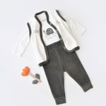 Set 3 piese Baby Cosy broscuta cu body, pantalonasi si vestuta, 80% bumbac organic si 20% poliester, antracit, marime 9-12 luni