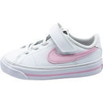 Nike, Pantofi sport de piele cu insertii de material textil Court Legacy, Alb, Roz pastel, 21 EU