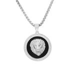 Bijuterii Barbati HMY Jewelry Black Enamel Crystal Lion Pendant Necklace Metallic