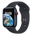 Smartwatch Apple Watch SE 2 (2022) Cellular, GPS, Retina LTPO OLED Capacitive touchscreen 1.78", Bluetooth, Wi-Fi, Bratara Silicon 44mm, Carcasa Aluminiu, Rezistent la apa (Negru)