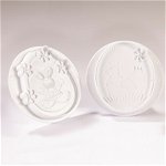 Biscuiti sau Decoruri Paste - Decupatoare Plastic cu Extractor si Sablon Decor O 9 cm, Set 4 Buc