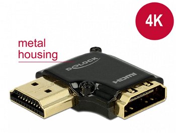 Adaptor HDMI de mare viteza cu Ethernet, Delock, HDMI-A mama - HDMI-A mama, 4K, 90 de grade stanga, Negru
