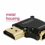 Adaptor HDMI de mare viteza cu Ethernet, Delock, HDMI-A mama - HDMI-A mama, 4K, 90 de grade stanga, Negru