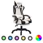 vidaXL Scaun de racing cu LED RGB, negru și alb, piele ecologică, vidaXL