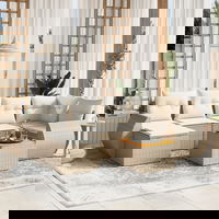 vidaXL Set canapele de grădină, 7 piese, cu perne, bej, poliratan, vidaXL