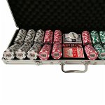 Set poker cu 500 chips-uri clay integral model WSOP si servieta din aluminiu