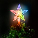 Ornament de craciun cu led din plastic pentru pom ,model stea, multicolor, 15 cm, RGB, 2xAA