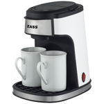 Cafetiera Zass ZCM 01, 450 W, 0.24 l, capacitate 2 cesti, 2 cani ceramice incluse, intrerupator cu led, alba
