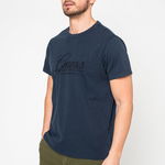 GUESS JEANS, Tricou de bumbac cu decolteu la baza gatului si logo brodat, Verde deschis, S