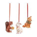 Set 3 globuri, Villeroy & Boch, Nostalgic Ornaments Forest Animals, 6 x 7 cm, portelan premium, pictat manual